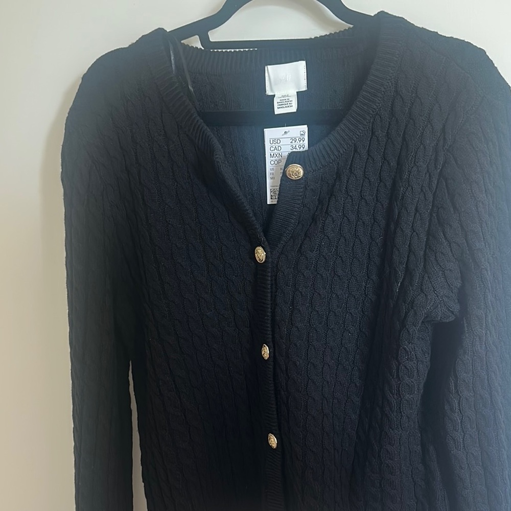 H&M Black Cable Knit Sweater with gold buttons